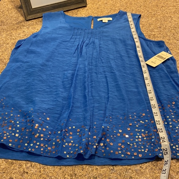 NWT Coldwater Creek Blue Sleeveless Top With Bling Large 14 - Picture 8 of 16